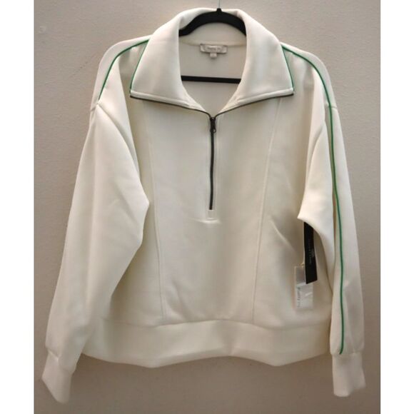 Matty M x Dailylook Women's Sz L Ivory Multi Scuba Half Zip Pullover - Picture 1 of 9